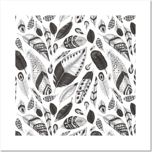 Black and white feathers pattern Posters and Art